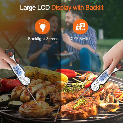 Meat Thermometer Digital for Grilling and Cooking - ANDAXIN Waterproof Ultra-Fast Instant Read Food thermometers with Backlight & Calibration for Kitchen, Deep Fry, BBQ, Grill(Red/Black), LCD