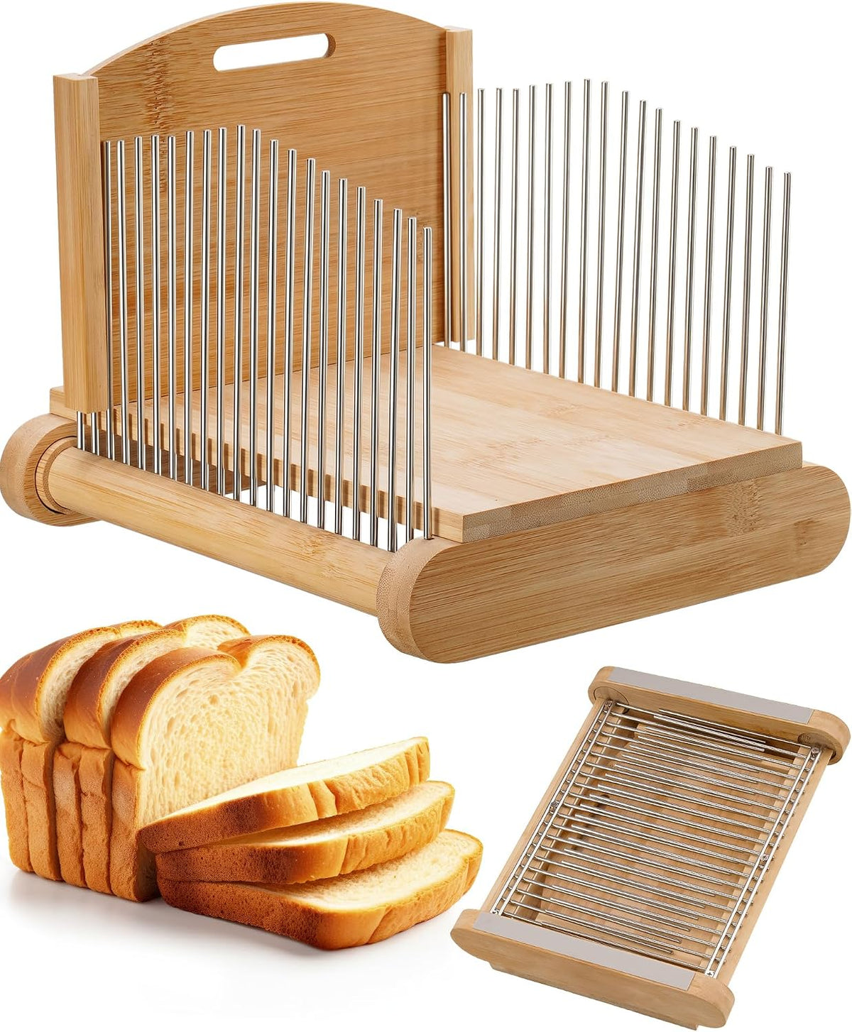 NiHome Bread Slicer for Homemade Bread, Bamboo, Adjustable Thickness