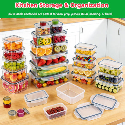 50 PCS Thicker Food Storage Containers with Lids, Clear Stackable Airtight Leakproof Reusable Plastic Meal Prep Container Set for Kitchen Storage/ Lunch, Fridge/ Microwave Safe with Labels&Pen