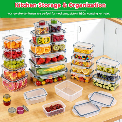 50 PCS Thicker Food Storage Containers with Lids, Clear Stackable Airtight Leakproof Reusable Plastic Meal Prep Container Set for Kitchen Storage/ Lunch, Fridge/ Microwave Safe with Labels&Pen