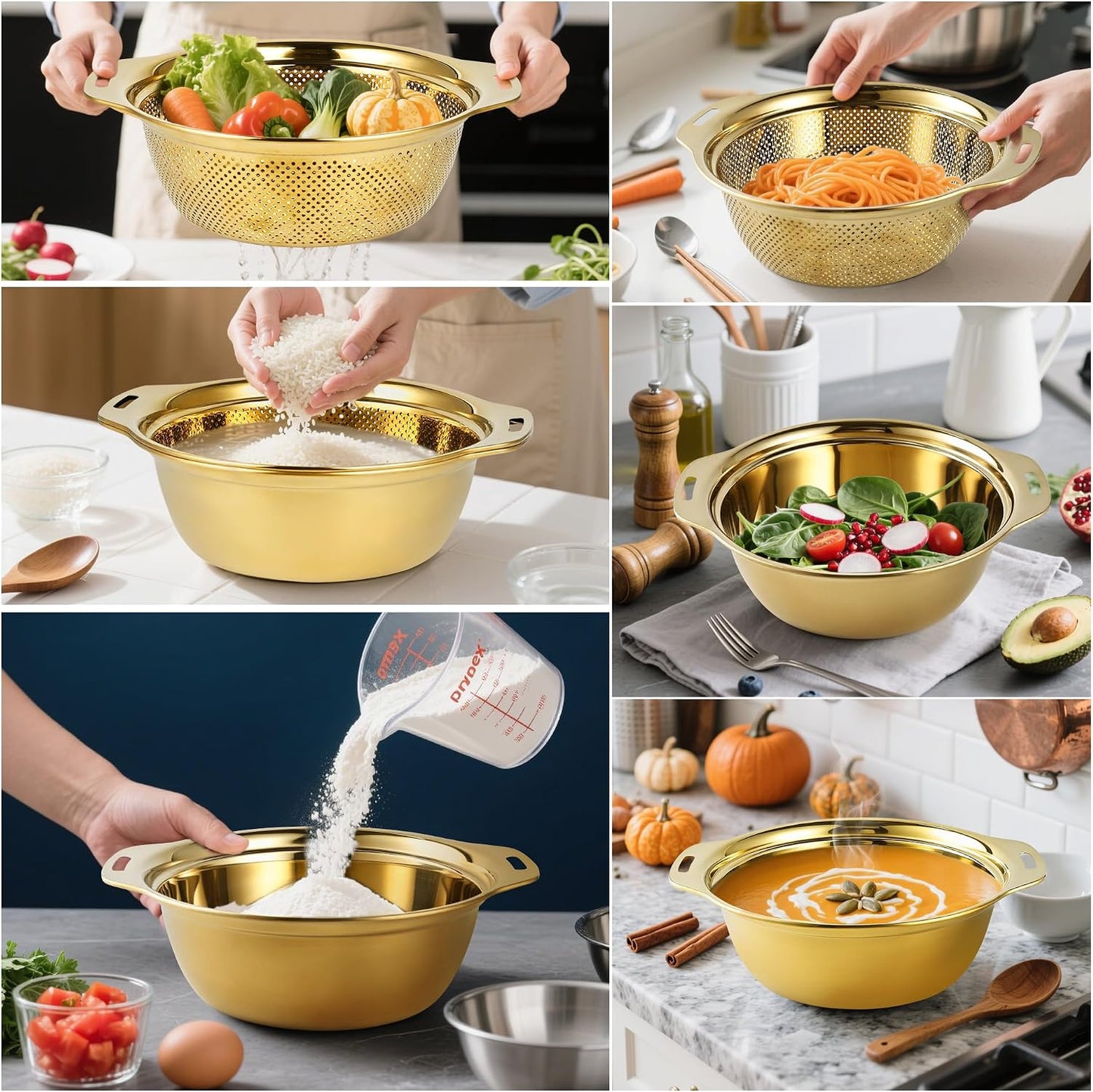 Gulex Colander Stainless Steel 3-quart with Bowls,Strainer for Kitchen(2PC)