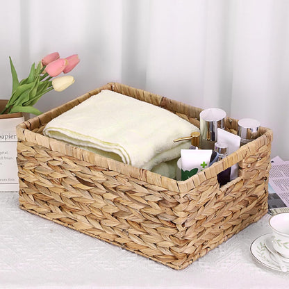 Hipiwe Water Hyacinth Storage Basket Bin Handwoven Decorative Basket Large Wicker Baskets Box with Handles Open Storage Bin Rectangular Baskets Containers for Shelf Pantry Organizing