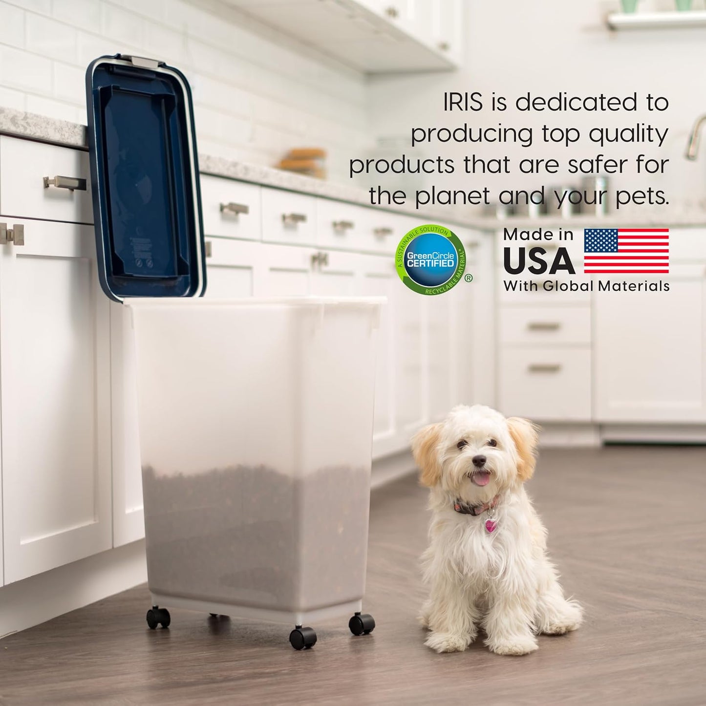 IRIS USA Dog Food Storage Container, 2 Pack, Up to 30 lbs Each, Airtight Seal for Freshness, Wheels for Rolling, Easy One Hand Opening, Made in USA, BPA Free, Clear/Black