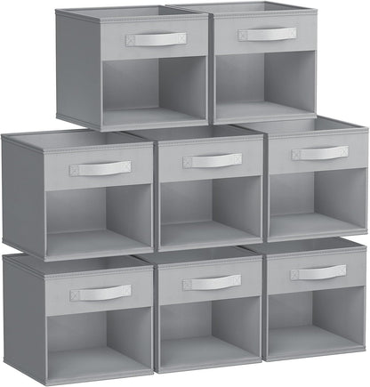 DIMJ Storage Cubes, 11x 11 inch Cube Storage Bin, 6 Pack Closet organizers and storage Bins with Window, Collapsible Baskets with Handle for Shelves, Clothes, Toys, Books (Grey)