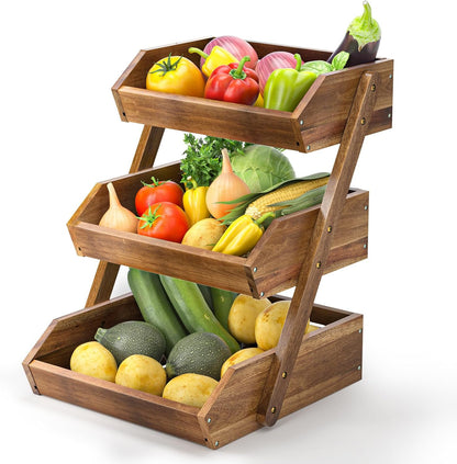 G.a HOMEFAVOR Large Bamboo Fruit Basket, 2-Tier Fruit Bowl for Kitchen Counter, Vegetable Storage Stand for Fruit Shop, 15 mm Thickness (Self-assembly)