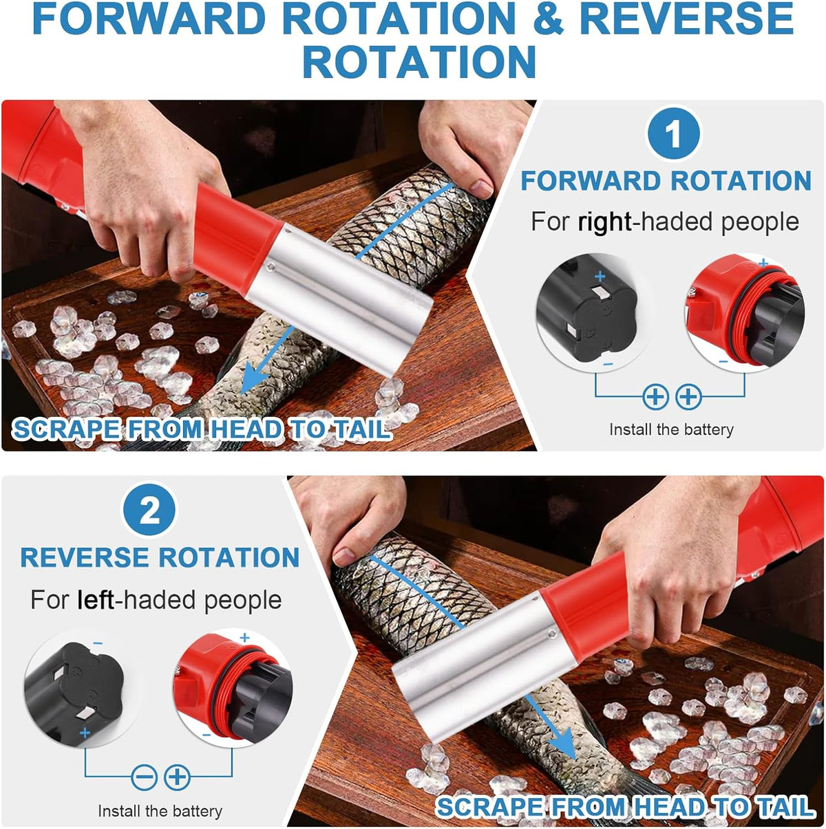2000mAh Cordless Electric Fish Scaler Remover, Forward & Reverse Function