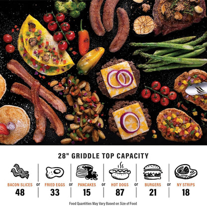 Blackstone Omnivore Outdoor Flat Top Gas Griddle w/Hard Cover, 28” - for Breakfast, BBQ & Grilling w/Steel Cooking Surface, Folding Side Shelves, Rear Grease System & Push-Button Ignition