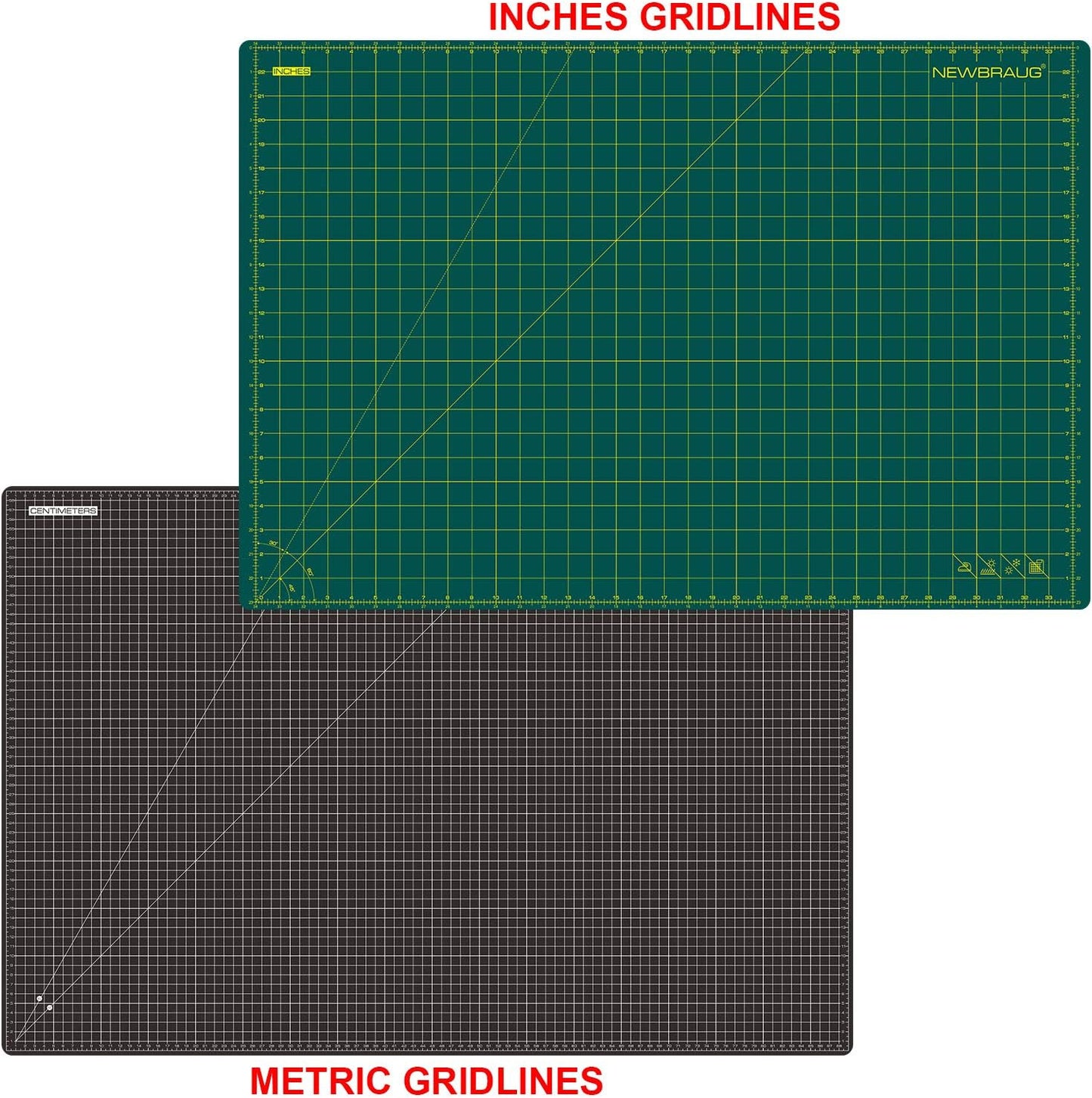 NEWBRAUG 36'' × 48'' Large Self Healing Cutting Double Sided 5-Ply Mat, Big Cutting Board for Rotary Cutting, Quilting, Sewing, Craft, Fabric & Scrapbooking(Green/Black)