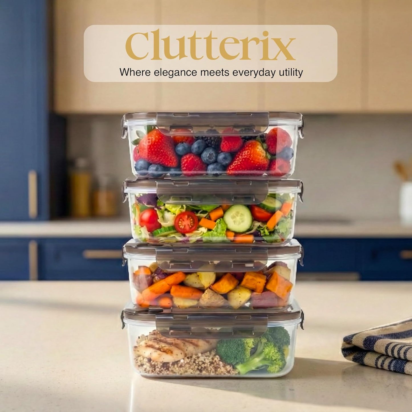 Compartmentalized Plastic Airtight Food Storage Containers with Vented Lids, 3-Compartment Design, BPA-Free, 5-Pack (5.5 Cups Each) for Meal Prep and Portion Control