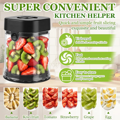 Mini Fruit Slicer Cup with Stainless Steel Blades, Strawberry Slicer & Grape Cutter, Push Type Fruit Cutter for Banana,Tomato,Blueberry & Egg,Reusable Fruit Chopper Kitchen Gadget,Quick Easy Slicing