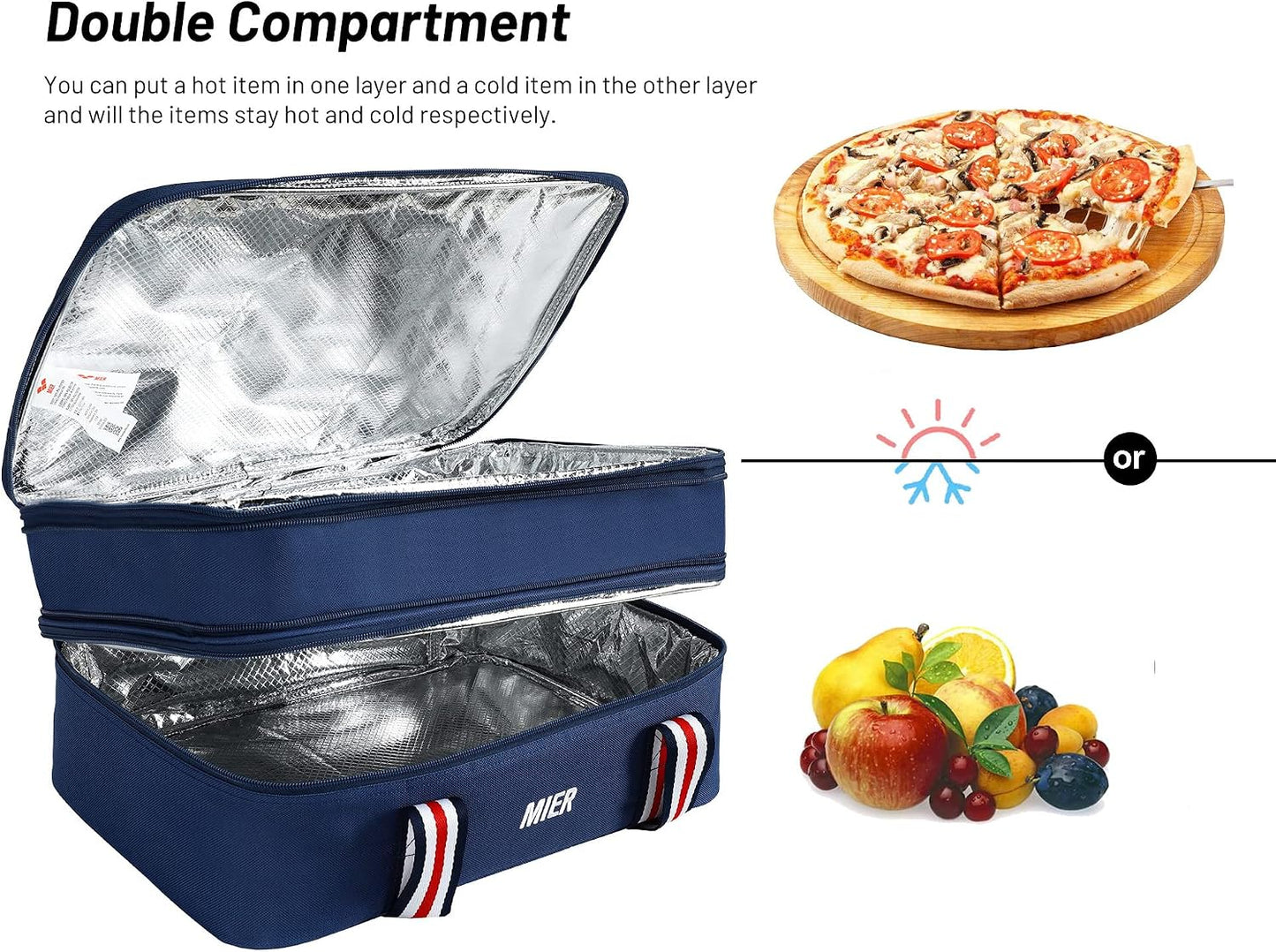 MIER Insulated Double Casserole Carrier Bag for Lasagna Lugger, Potluck Parties, Picnic, Beach, Fits 9 x 13 Inches Baking Dish, Casserole Dish, Expandable, Dark Blue