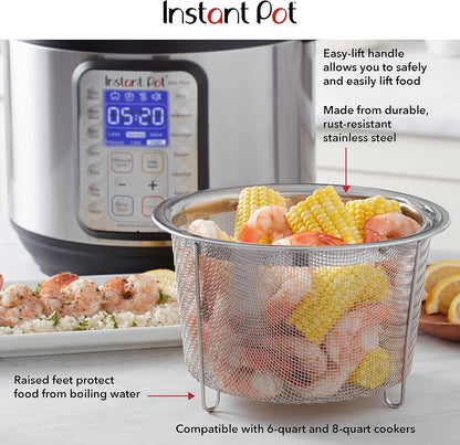 Instant Pot Official Large Mesh Steamer Basket, Stainless Steel, Round - Versatile Steamer & Strainer for Vegetables, Fish, and More - Durable, Rust-Resistant, Easy-Lift Handle, Dishwasher Safe