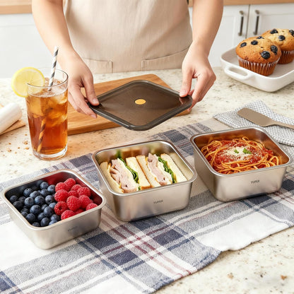 YUPER Stainless Steel Food Storage Containers, Large Meal Prep Container Sets with Lids, BPA Free, Leak Proof & Airtight, Microwave, Dishwasher, Fridge, Freezer & Oven Safe, 3 Pack (84+125+162OZ)