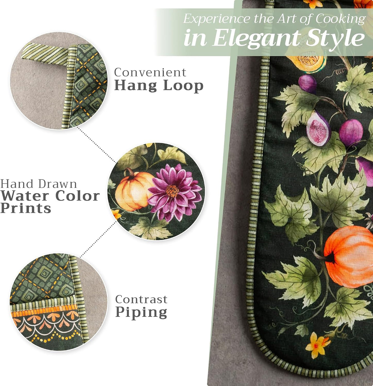 Maison d' Hermine 100% Cotton Oven Mitt & Pot Holder Set (7.5"x13" & 8"x8") - Colors C