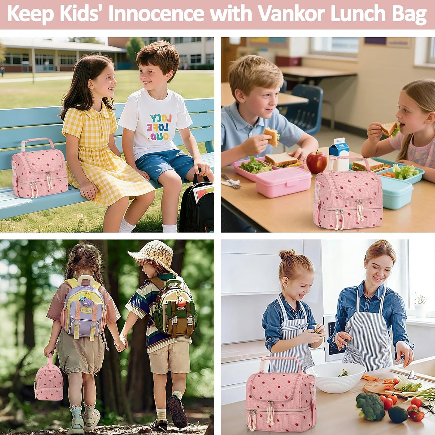 Vankor Corduroy Lunch Box Kids Insulated Lunch Bag Double Decker, Cute Leak-Proof Lunch Box for Boys Girls, Portable Cooler Lunch Bag Thermal Lunch Tote for School Picnic Travel, Light Blue