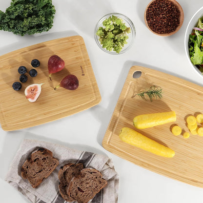 Lightweight Durable Bamboo Cutting Board Set with Non-Slip Feet, Wood Cutting Board for Busy Kitchen, Easy Clean Wooden Chopping Boards with Juice Groove Best House Warming Gift Set of 3 (S+M+L)