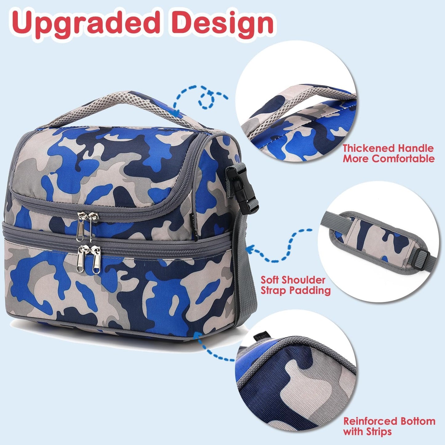 FlowFly Kids Double Decker Cooler Insulated Lunch Bag Large Tote for Boys, Girls, Men, Women, With Adjustable Strap, Unicorn