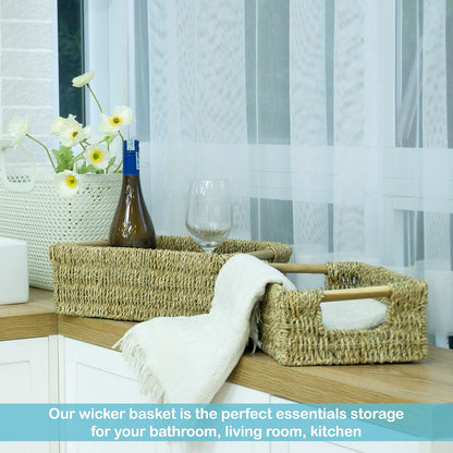 VATIMA Water Hyacinth Storage Baskets with Large Open-Front for Kitchen, Decorative for Living Room, 13.4” x 9.5” x 5.5”, 2 Pack