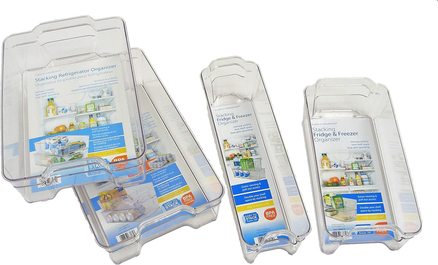 Dial Industries, Inc.Fridge, Kitchen Pantry Stackable Organizer Bins, Set of 4, Assorted Sizes