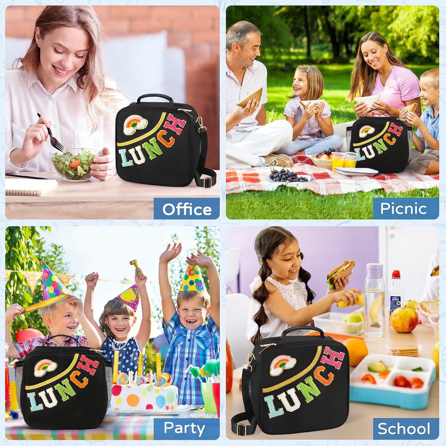 Nsrzua Lunch Bag Kids-Kids Insulated Lunch Bag with Adjustable Strap - Reusable Leakproof Lunch Box for Girls, Preppy School Lunch Tote for Travel, Picnic,School & Winter Camp