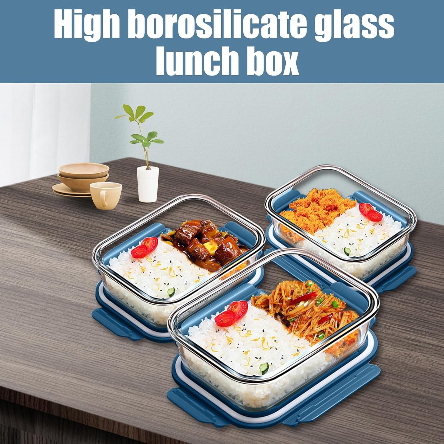 Glass Meal Prep Containers 5 Pack,Three Sizes Airtight Glass Lunch Containers, Glass Food Storage Containers with Lids, for Microwave, Oven, Freezer & Dishwasher Friendly(Sea Blue)