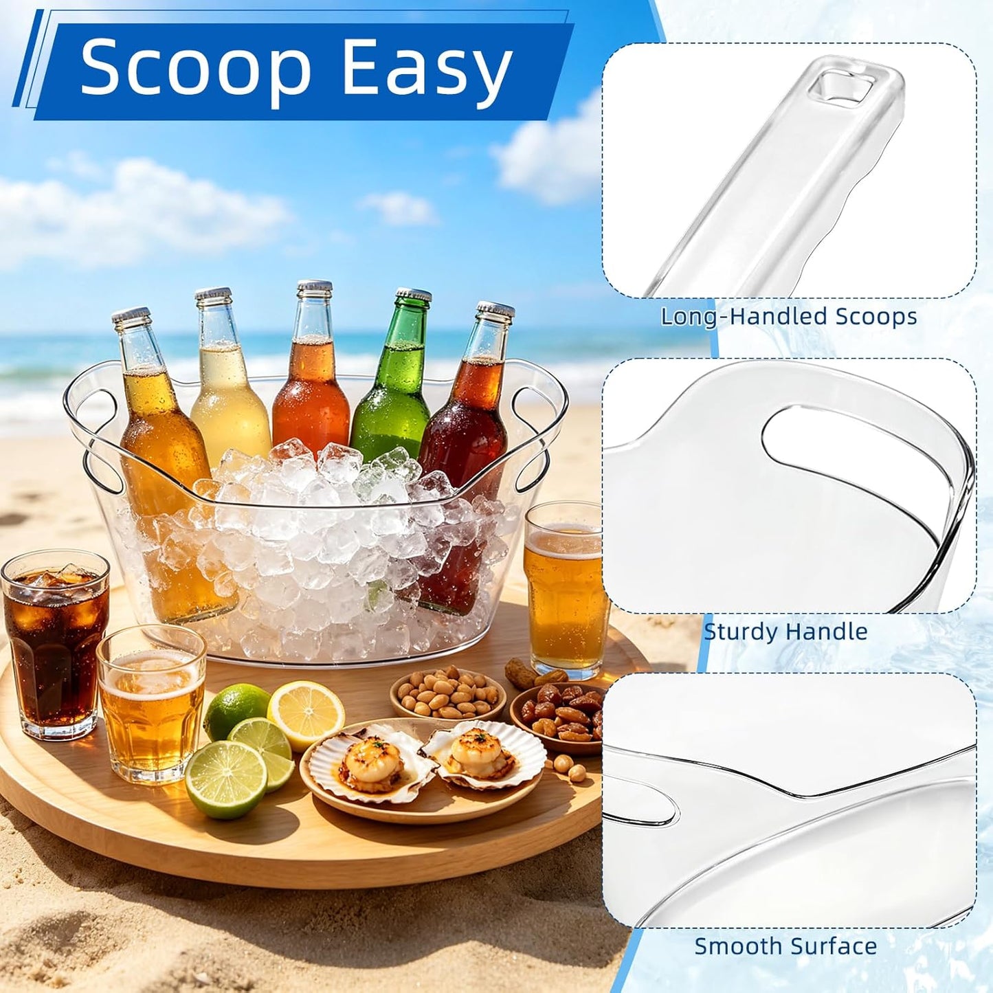 Cheardia 2 Pack Ice Bucket, 6.5 L Plastic Champagne Cooler for Cocktail Bar, Portable Drink Bucket with Scoop, Mimosa Bar Supplies Chiller Tub for Beverage Beer Wine Parties
