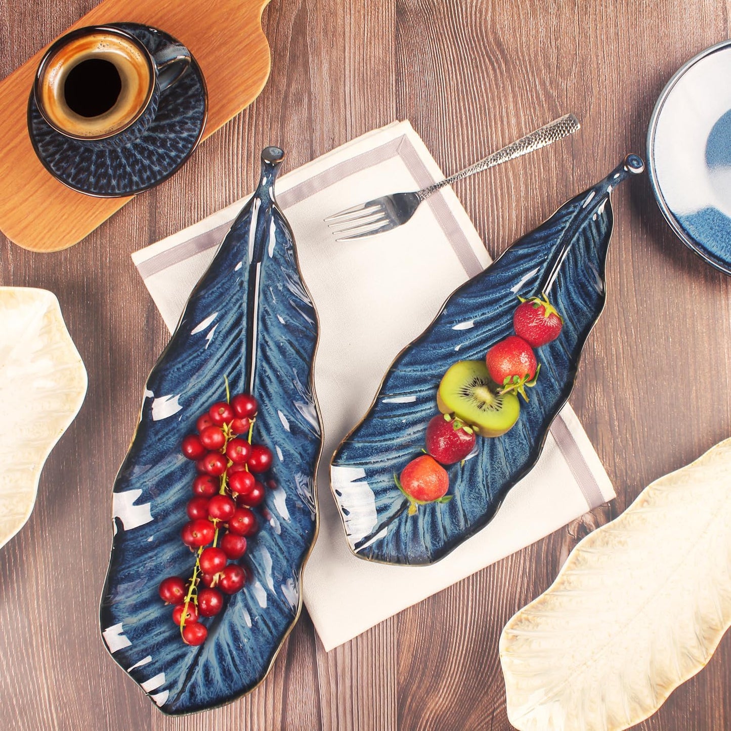 Serving Platter Olives Plate Set of 2, Large Serving Tray for Entertaining, Porcelain Trays and Platters, Salad Appetizer Tray,Dishwasher & Microwave Safe, Royal blue 14.5 Inch