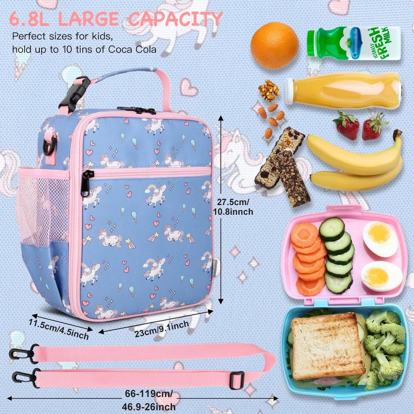 Kids Insulated Lunch Box Bag, Thermal Picnic Cool Bags with Adjustable Strap for Adults Children Women Men Boys Girls School Work (CAM-Blue)