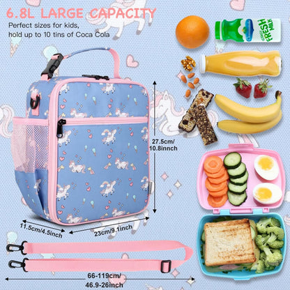 Kids Insulated Lunch Box Bag, Thermal Picnic Cool Bags with Adjustable Strap for Adults Children Women Men Boys Girls School Work (CAM-Blue)
