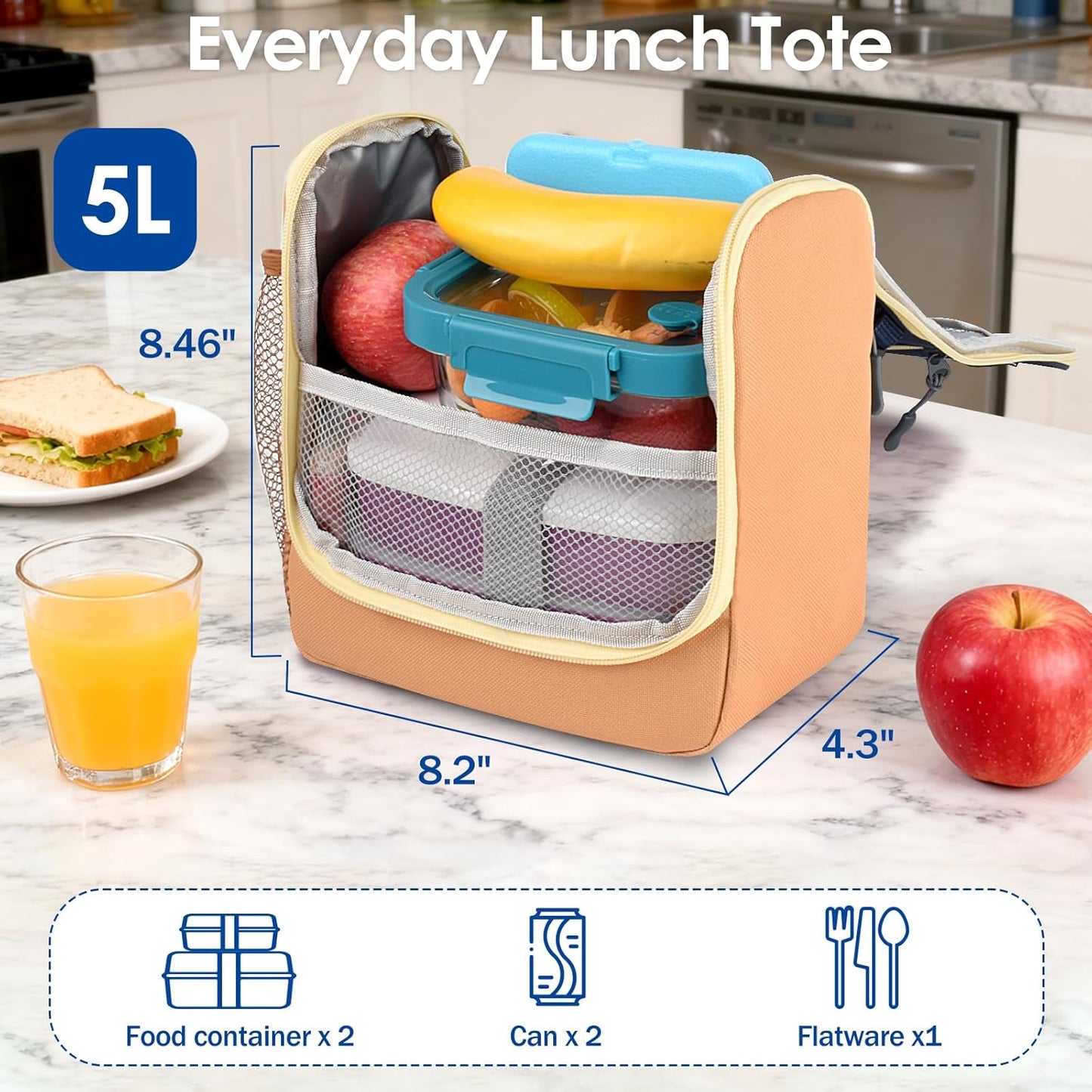Genteen Kids Lunch Box, Insulated Lunch Bag for Kids, Toddler, Girl, and Boy; Holds Lunch Box, Water Bottle, & Snacks; Easy-Clean Water-Resistant Fabric & Multiple Zippered Pockets (Yellow Blue)