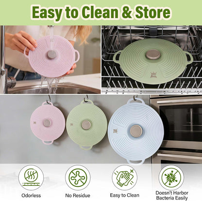 Silicone Lids for Bowl 3 Pack, Microwave Splatter Cover with 3 Sizes Reusable Heat Resistant Lids Fits Bowls, Plates, Pots, Pans, Skillets, Stove Top, Oven, Fridge Dishwasher Safe