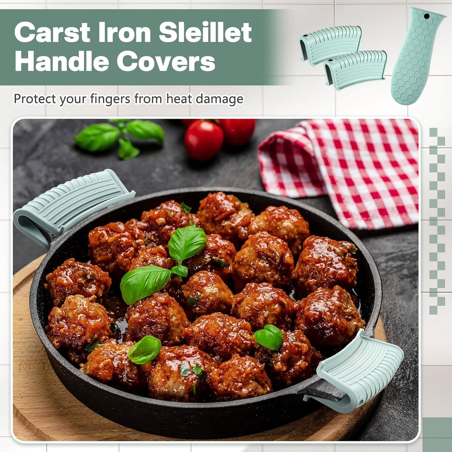 Patelai 8Pcs Silicone Cast Iron Handle Cover,Black