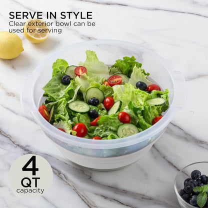 COOK WITH COLOR Collapsible Salad Spinner - 4 QT Space Saving Lettuce Dryer with Folding Collapsible Colander Great for Washing and Drying Fruit and Vegetables (Grey)