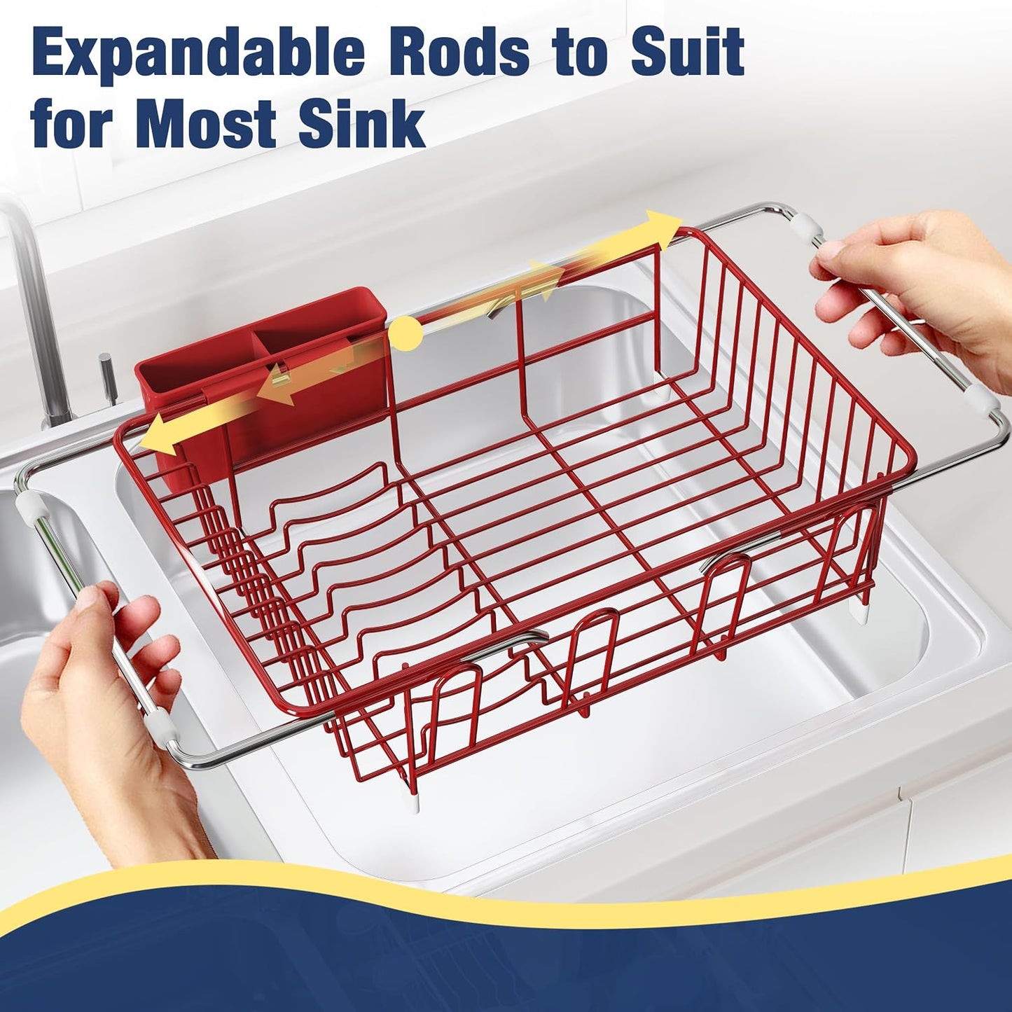 JASIWAY Dish Drying Rack in Sink, Expandable Stainless Steel Dish Drainers for Kitchen Counter, Dish Dryer Rack for Inside Sink, Over The Sink Dish Racks with Utensil Holder, Silver