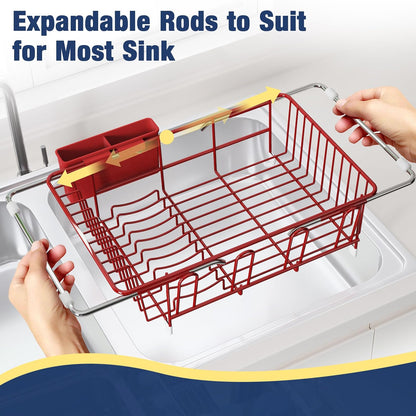 JASIWAY Dish Drying Rack in Sink, Expandable Stainless Steel Dish Drainers for Kitchen Counter, Dish Dryer Rack for Inside Sink, Over The Sink Dish Racks with Utensil Holder, Silver