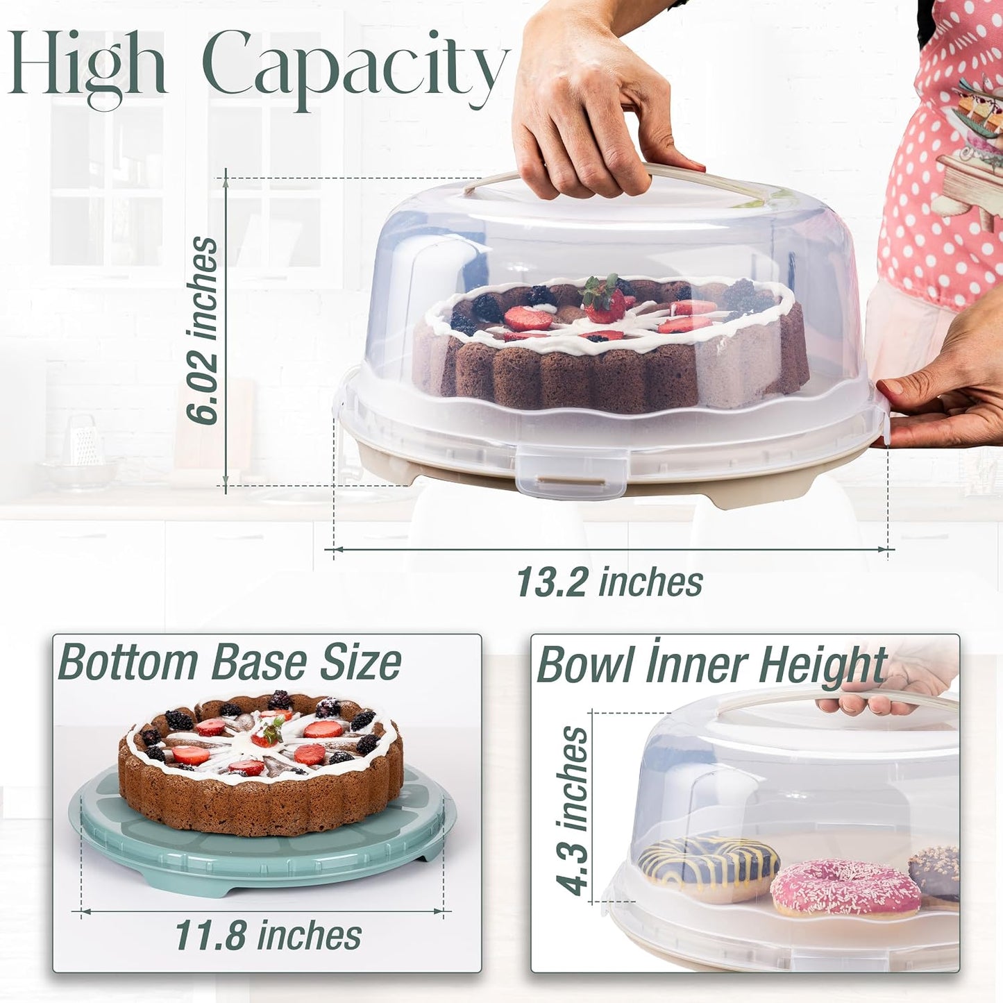 2 Pcs - 13 Inch Cake Carrier With Lid And Handle Round Container Aesthetic Home Kitchen Decorating Bpa Free Storage Containers Plastic Box for Transport Cheesecake Donut Cupcake Pies (Double)