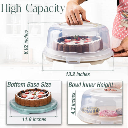 2 Pcs - 13 Inch Cake Carrier With Lid And Handle Round Container Aesthetic Home Kitchen Decorating Bpa Free Storage Containers Plastic Box for Transport Cheesecake Donut Cupcake Pies (Double)