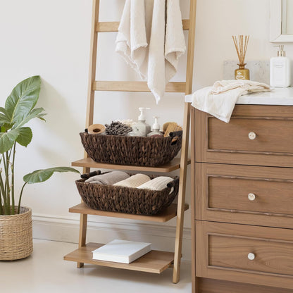 StorageWorks Hand-Woven Storage Baskets with Wooden Handles, Water Hyacinth Wicker Baskets for Organizing, 2 Pack