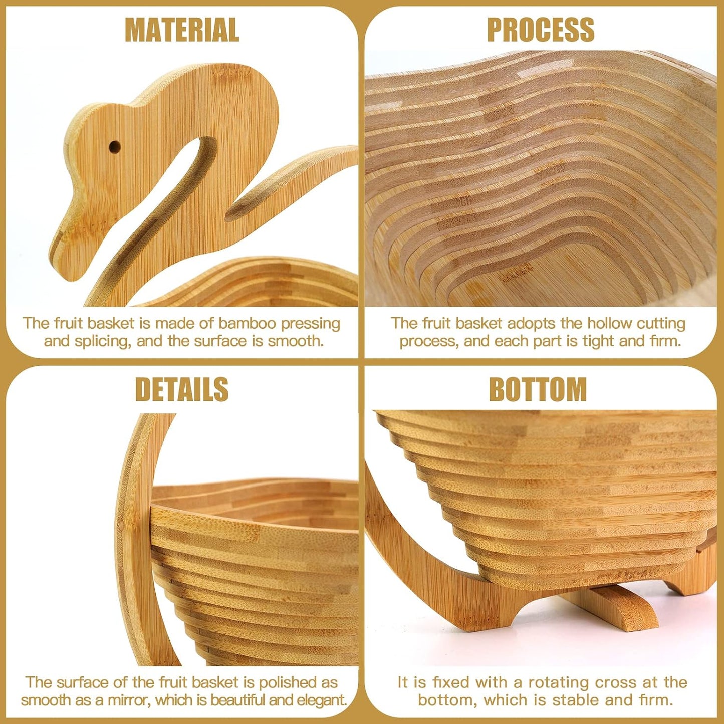 MYOSOTIS Foldable Fruit Basket Collapsible Bamboo Fruit and Veggie Basket Fruit Bowl Holder and Dried Fruit Basket For Holiday Party (Duck)