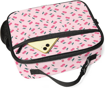 Large Lunch Box for Girls Insulated Lunch Bag with Water Bottle Holder Front Zipper Pocket Leakproof Waterproof Reusable Lunch Tote Bag for Work Picnic Camping Back to School (pink floral)