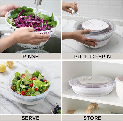 COOK WITH COLOR Collapsible Salad Spinner - 4 QT Space Saving Lettuce Dryer with Folding Collapsible Colander Great for Washing and Drying Fruit and Vegetables (Grey)
