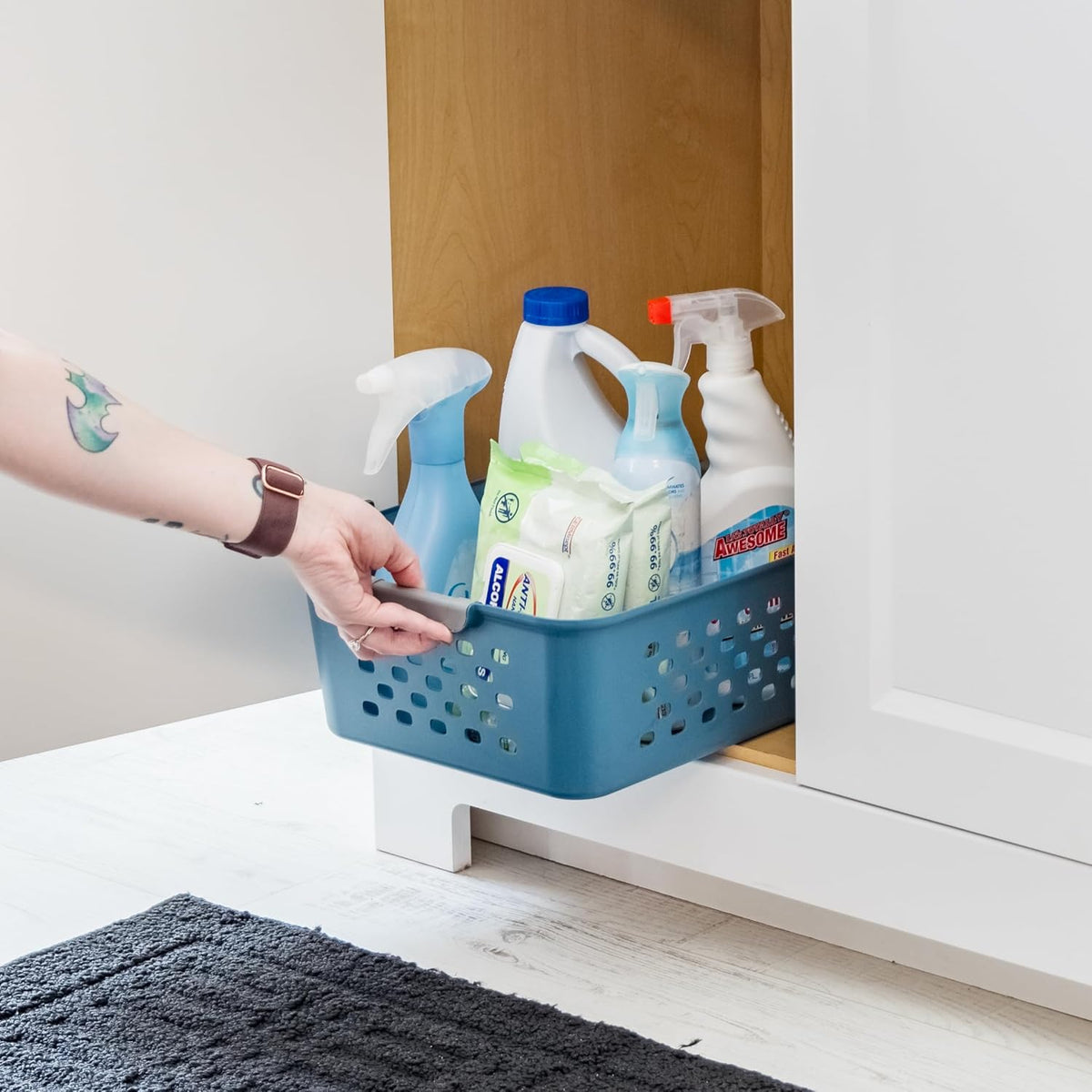 IRIS USA Plastic Storage Baskets, 6-Pack, Made in USA, Shelf Baskets Small Baskets Organizing Bins for Pantry Countertops Closet Shelves Laundry Room Office, Multi-Purpose, Nestable, Easy Carry, Black