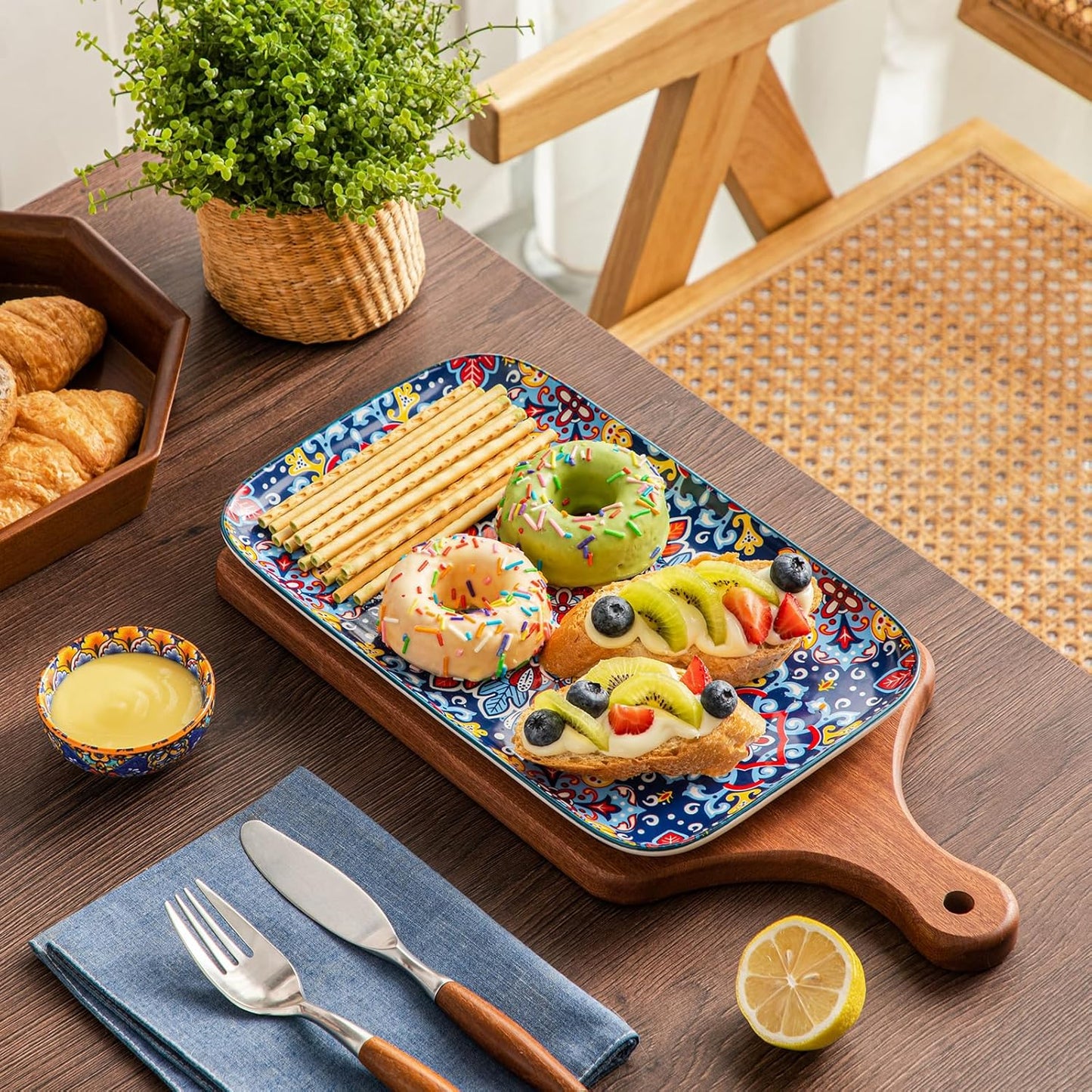 vancasso Serving Platters Set of 3, 16"/14"/12" Inch Rectangular Trays - Serving Platter Extra Large, Ceramic Bohemian Serving Dish for Entertaining Food, Microwave & Dishwasher Safe, Colorful