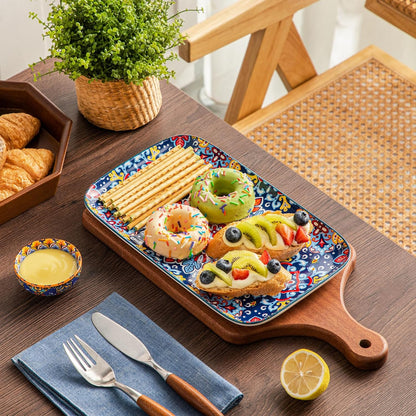 vancasso Serving Platters Set of 3, 16"/14"/12" Inch Rectangular Trays - Serving Platter Extra Large, Ceramic Bohemian Serving Dish for Entertaining Food, Microwave & Dishwasher Safe, Colorful