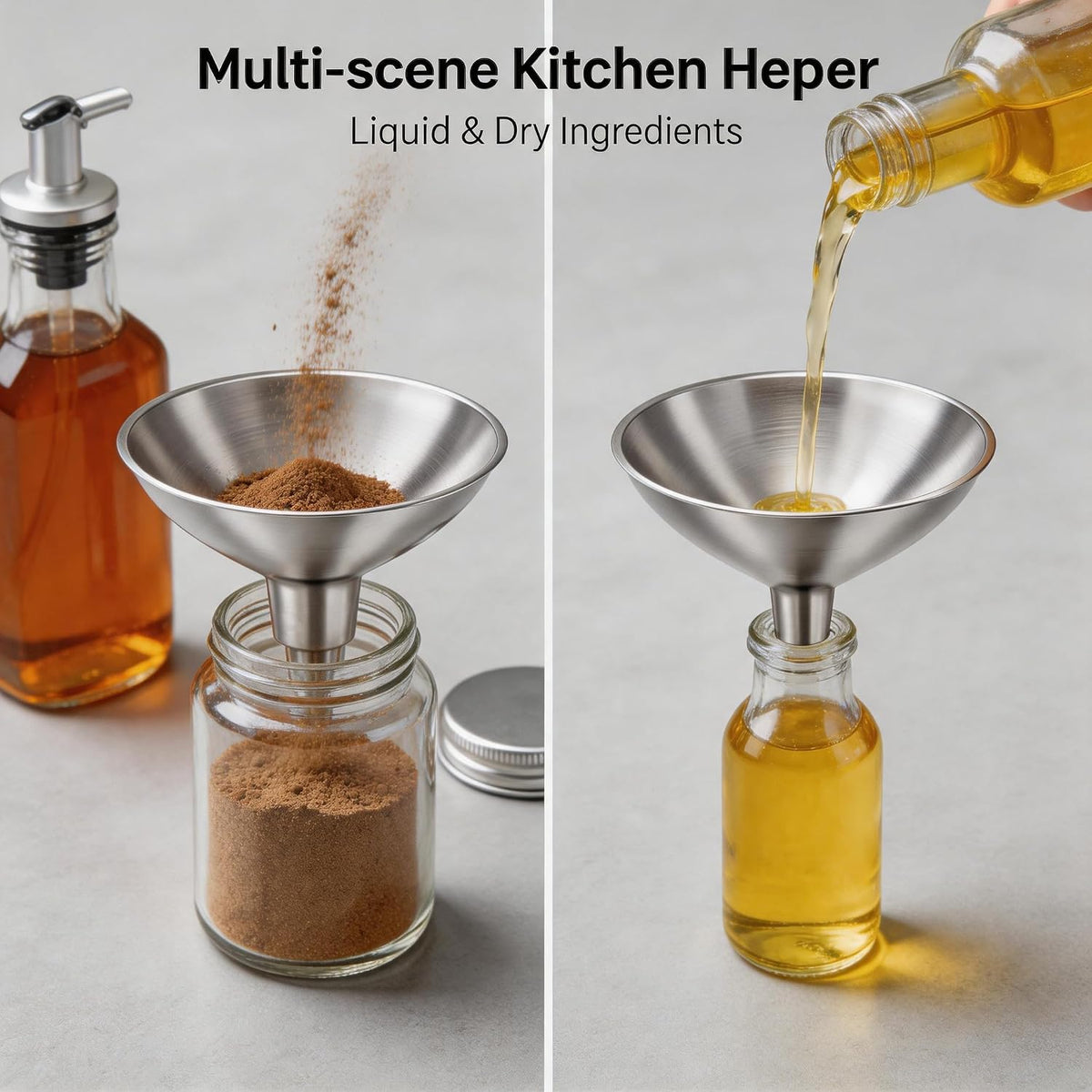 Kalave Canning Funnel, Food Grade Stainless Steel Canning Funnels with Strainer, Wide Mouth Funnels for Kitchen Use, Canning Supplies Kit for Wide and Regular Mason Jars - 3 Pack (Small and Large)