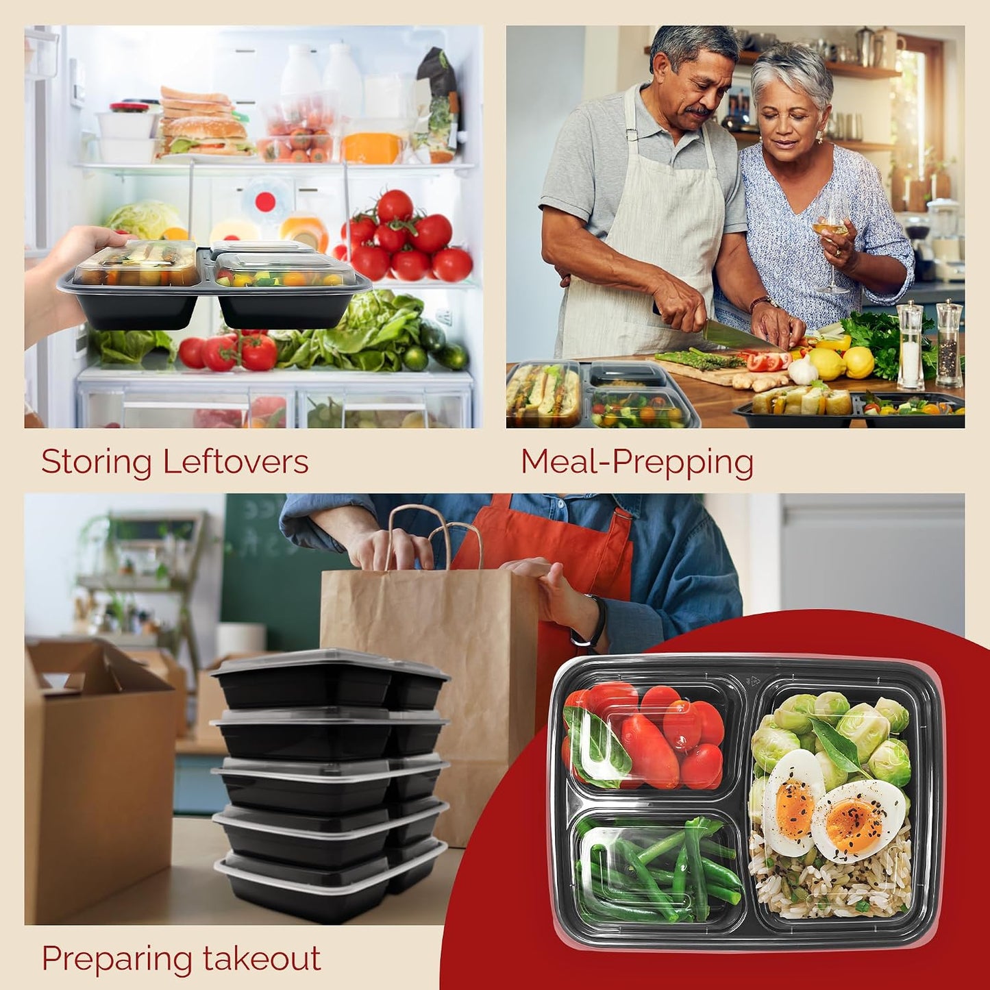 Reli. Meal Prep Containers 36 oz (35 Pack) 3 Compartment Meal Prep Containers Reusable | Plastic Take Out Food Box, Microwavable | Boxes with Lids for Takeout, To Go, Leftover