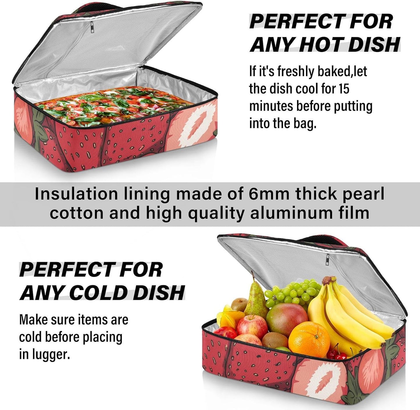 Casserole Carriers for Hot or Cold Food Reusable Casserole Dish Carrier Insulated Thermal Large Capacity Durable Perfect for Party Camping Family Gatherings Yellow Fish - Colors A