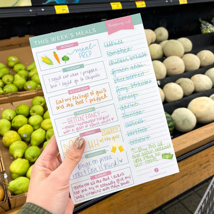 bloom daily planners Weekly Meal Planning Pad - Magnetic Hanging Refrigerator Menu Planner with Tear-Off Sheets & Perforated Grocery Shopping Lists - 6” x 9” (Grey & Pink)