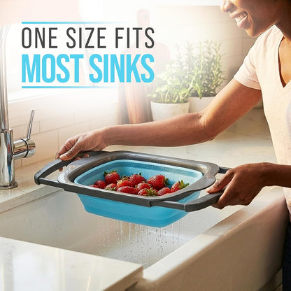 Comfify Coral XL Collapsible Silicone Over Sink Colander – 6 Quart | Coral; extends to 25" to span most sinks hands available; collapses flat; 6 Qt; heat resistant to 176°F; pasta, veg, fruit