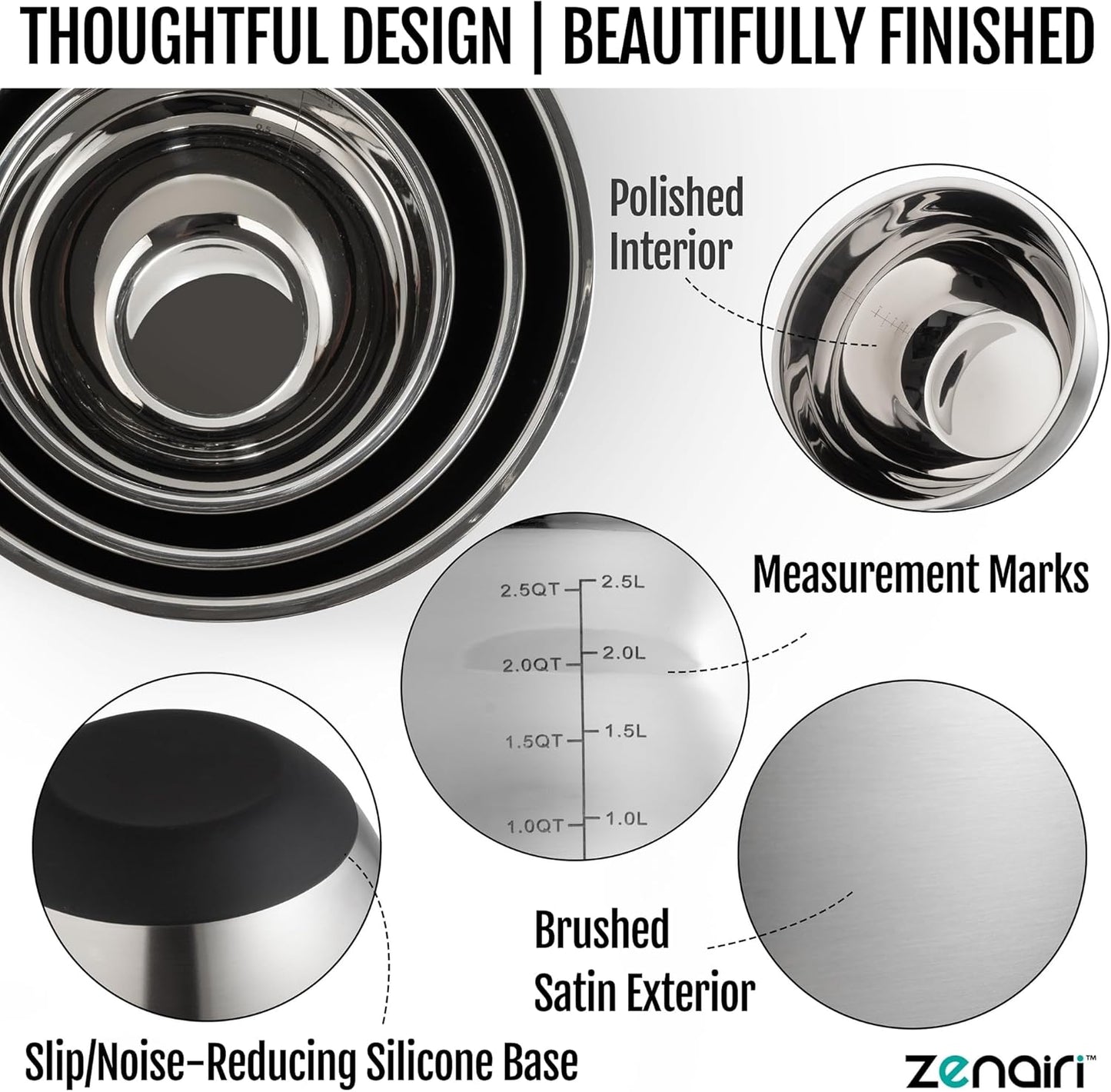 Premium Quality Stainless Steel Mixing Bowls with Lids, 3-Piece Set, Dishwasher-Safe Clear Glass Lids, No Plastics